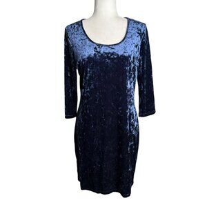 Hot Kiss Crushed Velvet Scoop Neck 3/4 Sleeve Sheath Dress XL Navy Blue Velour